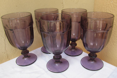 5 Libbey Gibraltar Violet Purple Duratuff Footed Iced Tea Glasses 14-ounces