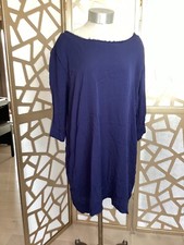 BB Dakota Kiara Short Dress boat neck M blue shift raw hemline 3/4 Sleeve