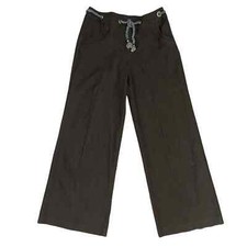 Vintage  Brown Cotton Blend High Waist Wide Leg Pants with Belt