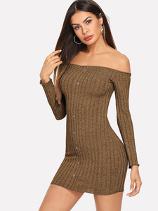 brown off the shoulder sweater dress
