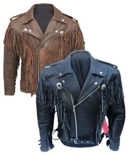 Mens CE Armoured Motorcycle Cowboy Tassel Fringe Cruiser Leather Jacket XS-5XL