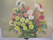 1950s ORIGINAL STILL LIFE FLORAL ARRANGING MODERN IMPRESSIONISTIC OIL PAINTING