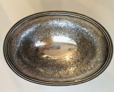 VTG Ellis Barker Silverplate Oval Pedestal Dish Bowl w/Menorah