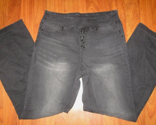 DG2 Black Medium Skinny Jeans Faux Buttons, Snaps on Side of Legs