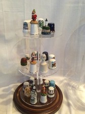 24Thimble Glass Dome for taller items  W/ Walnut Base(no thimbles) 5.5x13 #336tp