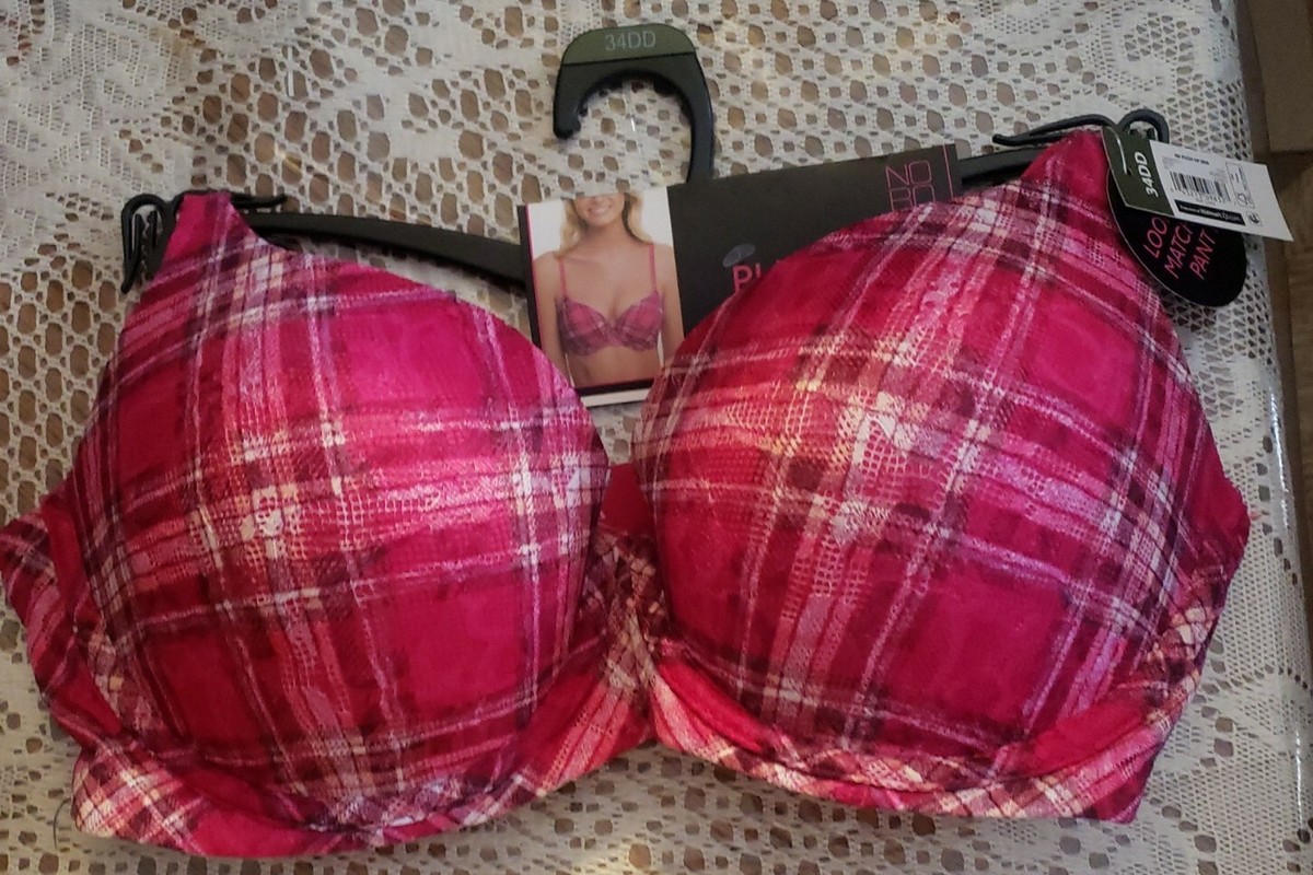 No Boundaries Allover Lace Push Up Bra Pink Plaid 34DD - New With