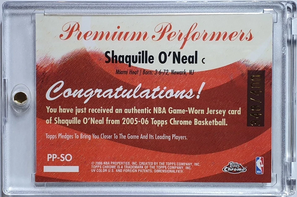 2005 Topps Chrome Shaquille O'Neal #PATCH /400 Game Worn Jersey - Rare - Image 4 of 4