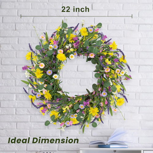Spring Wreath 22" Spring Wreaths for Front Door Artificial Summer Wreath with Eu - Picture 4 of 12