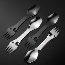 Stainless Steel Camping Utensil Spork Knife Spoon Fork Bottle Opener 5 in 1 