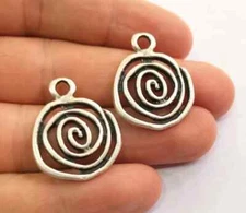 2 Pcs Spiral Antique Silver Plated Charms jewelry Accessories