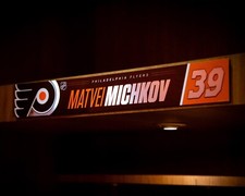 Matvei Michkov Locker Room Name Plate Philadelphia Flyers 8x10 NHL Hockey Photo