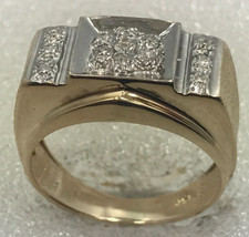 14 karat diamond ring 14K yellow  white gold men's 1/5 Ct diamond cluster ring