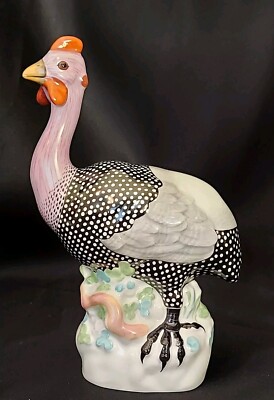 MINT Herend LARGE New Guinea Hen Natural Handpainted Game Bird 8'' Tall