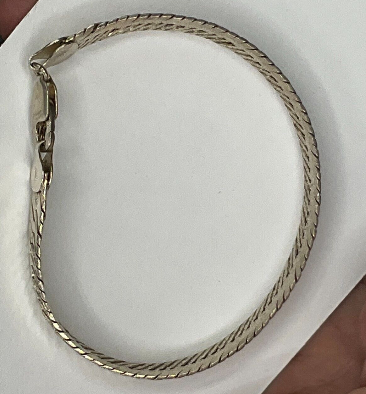 Solid Sterling Silver Herringbone Chain Bracelet … - image 7