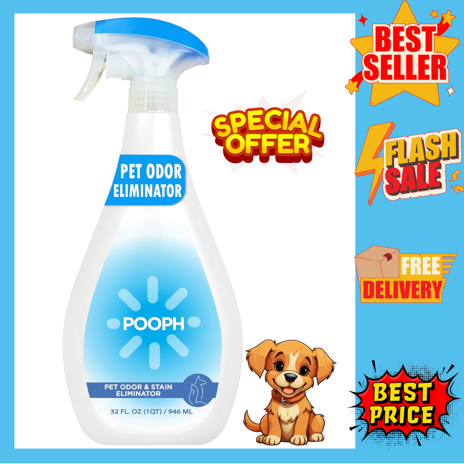 Pooph Pet Odor Eliminator, 32Oz Spray Dismantles Odors on a Molecular Basis eBay