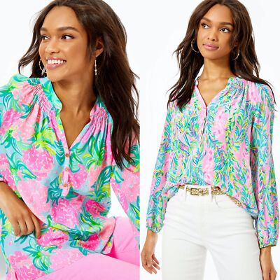 (取寄) リリー ピュリッツァー レディース エルザ トップ Lilly Pulitzer women Elsa Top Multi Bright Delight Patch Lilly Pulitzer Women's Elsa Top, Conch Shell Pink Flamingle