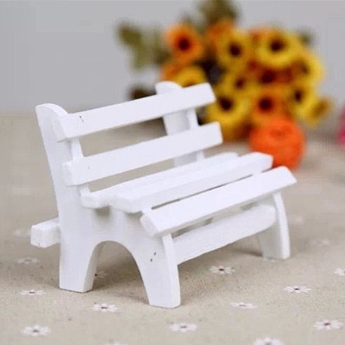 Miniature Landscape Ornament Wooden White Double Garden Bench Porch Chair for