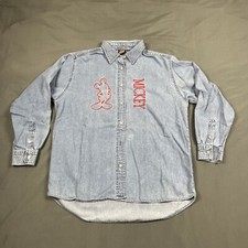 Vintage Mickey Unlimited Denim Button Down Shirt Medium VTG 90s Embroidered