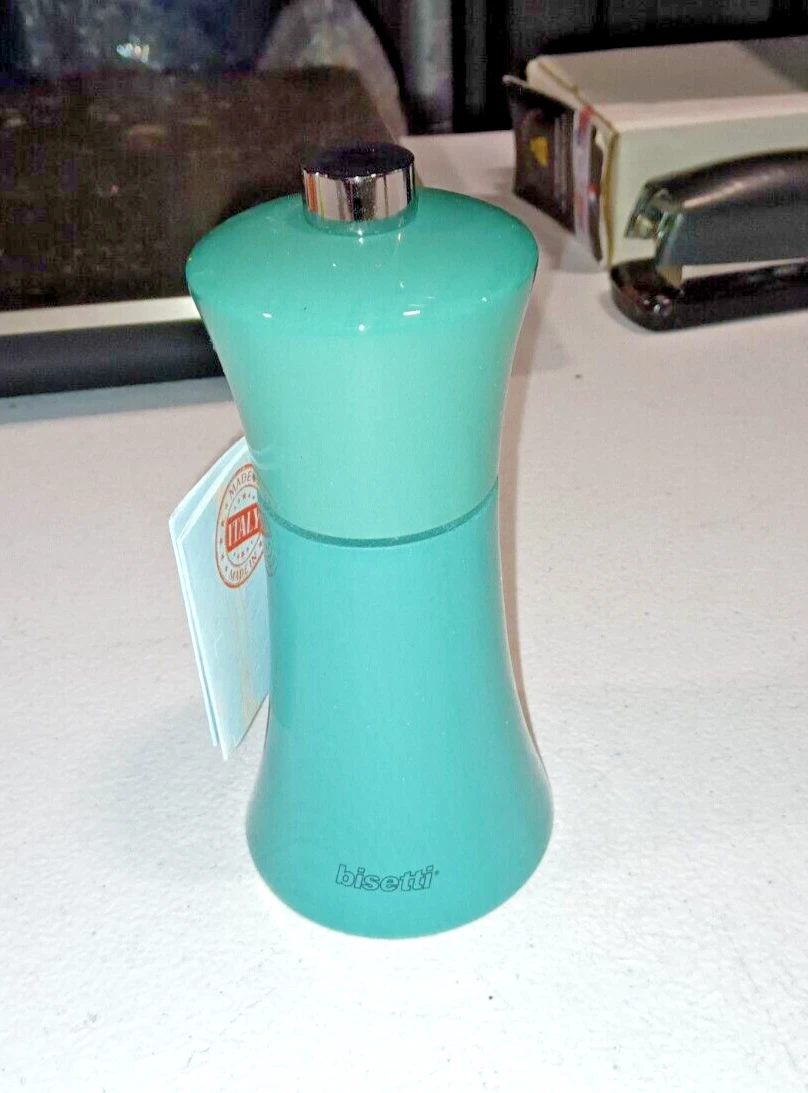 Bisetti Verona 13 cm / 5.12 Inch Light Blue Lacquered Wood Salt Mill With Adjust