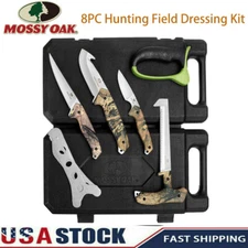 MOSSY OAK 8PC Hunting Field Dressing Kits Steel Stick Caping Knife Wood/Bone Saw