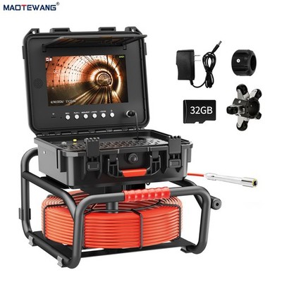 50m Pipe Inspection Camera 512hz Self-leveling Sewer Camera w/ Meter Counter 10''