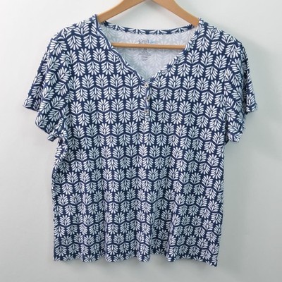 Croft & Barrow T-Shirt Womens XXL Cotton Blue V-Neck Henley Short Sleeve Knit