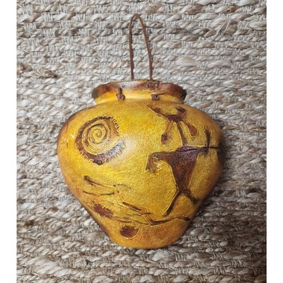 Pottery Wall Decor 1/2 Vase Primitive Drawings Textured Glaze Leather Trim