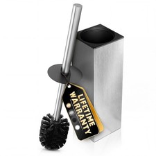 Silver Toilet Brush and Holder Set, Stainless Steel Square Toilet Brush with