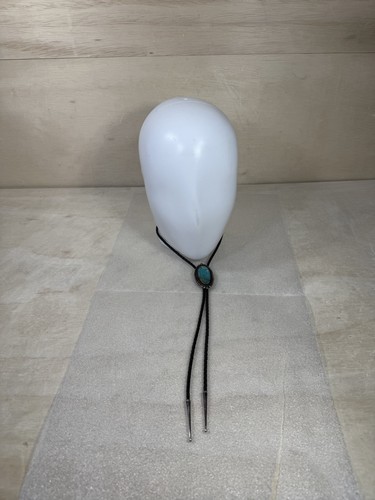 Vintage Sterling Silver Turquoise Bolo Tie Navajo Style Large Oval Stone Western