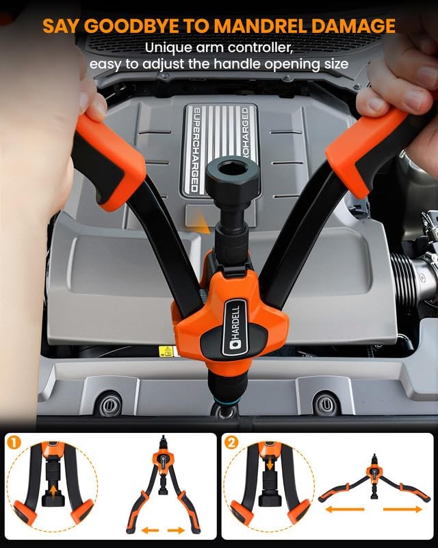 Hardell Rivet Nut Tool Kit 14" with 100Pcs Rivet Nuts & Mandrels, Carry Case