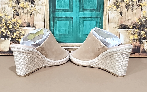Stuart Weitzman WOMENS SZ 9.5 Marabella Beige Suede Espadrille Wedge Sandals - Picture 5 of 8