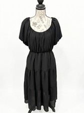 NWT ASTR The Label Black Smocked Tiered Midi Dress Size M Boho Cottagecore