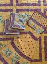 Poupees Yolande French Tissus Toselli 2 Tablecloths 12 Napkins, Bread Set Cicada