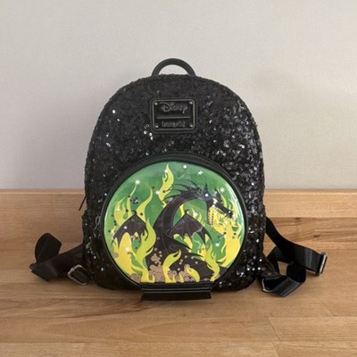 Loungefly Disney Maleficent Mini Backpack Black Green Sequin  display picture 2