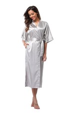 Women Satin Robes Long Kimono Bathrobes Bridesmaid Bride Wedding Party Gown