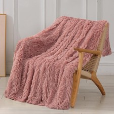 Tuddrom Decorative Extra Soft Fuzzy Faux Fur Throw Blanket 50" x 60",Solid Re...