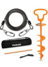 Petbobi Dog Tie-Out Cable and Stake - Heavy Duty Anti Rust Spiral 40ft - Black