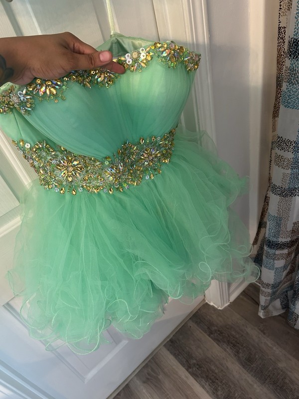 Cinderella Divine CD200 Strapless Green/Gold Tulle Sequin Beaded Prom Dress S