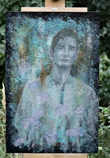 Modern Women's Portrait – Oil On Wood – Abstract Shapes, Contemporary