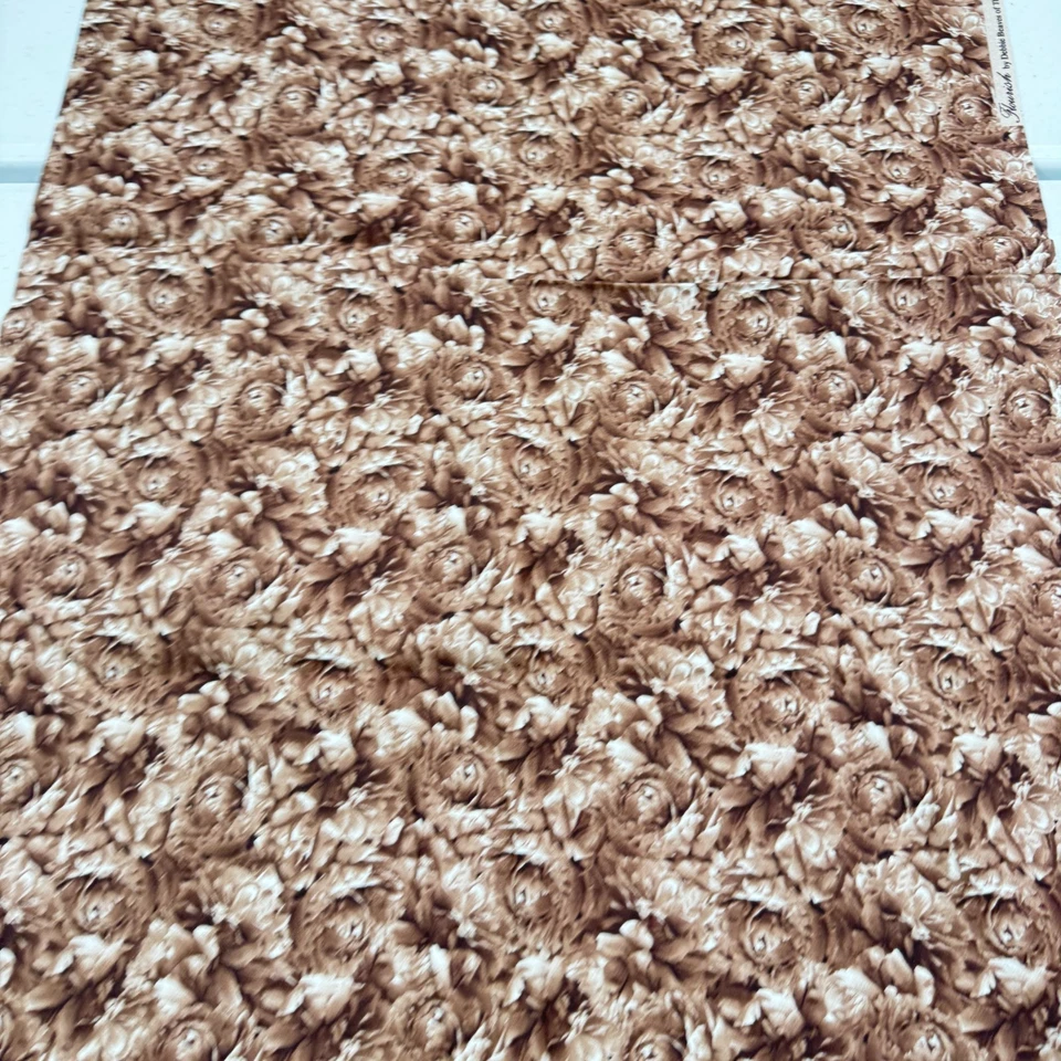 RJR Tela Marrón Rosas Floral Florecimiento 2009 Parche Violeta Algodón 42x73 2 Yardas Foto 3 de 4