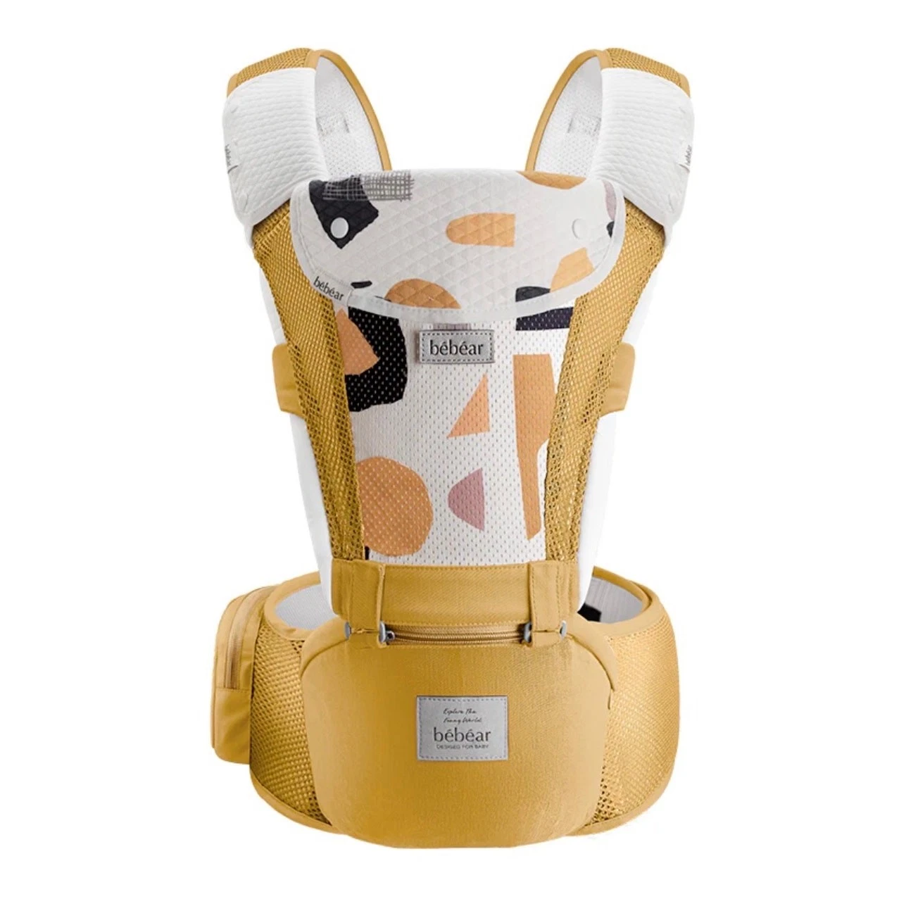 Bebamour 6-in-1 Ergonomic Baby Carrier With Hip Seat, Abstract Yellow Print, NWT