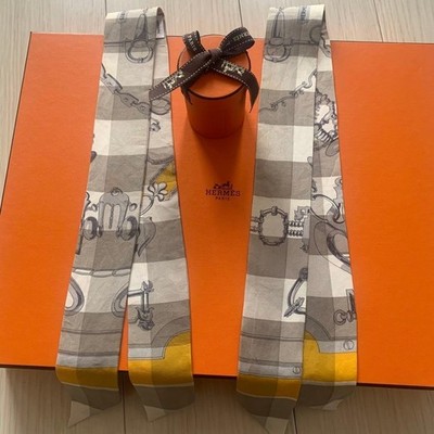 Hermes Twilly Seidentuch 2 Sets 100% Seide B:5cm H:85cm Gebraucht Japan