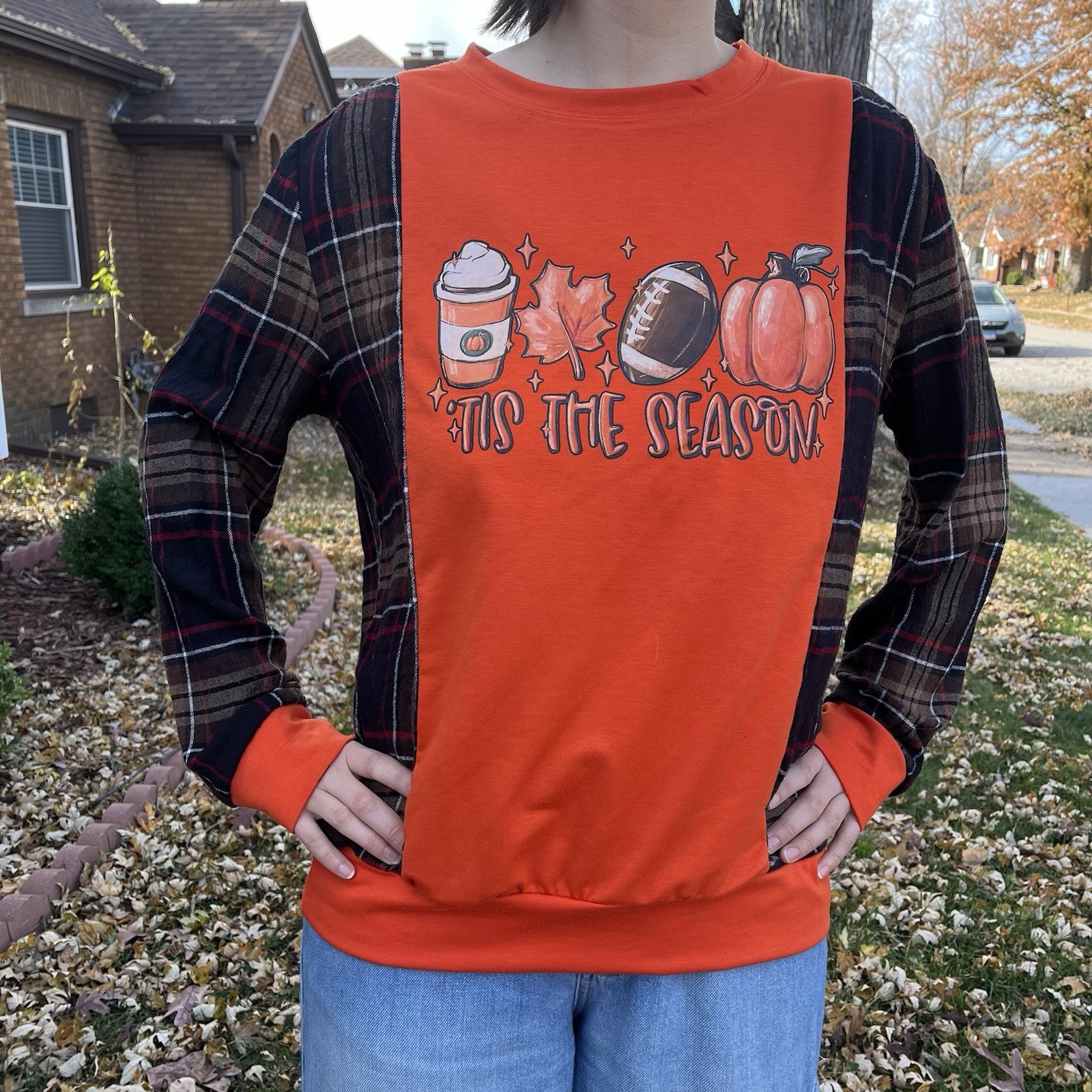 Upcycled Handmade Size Medium Fall Sweatshirt Fla… - image 1