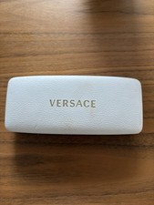 white, textured, hard-shell Versace eyeglass or sunglasses case gold-tone logo