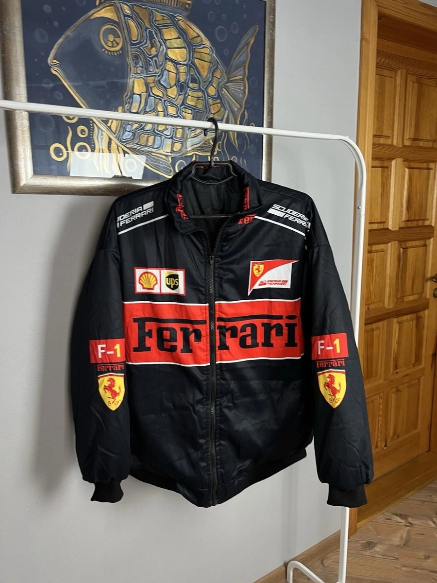 80s XL Ferrari レーシングジャケット Ferrari Scuderia F1 Vintage Big Logo Insulated Padded Racing