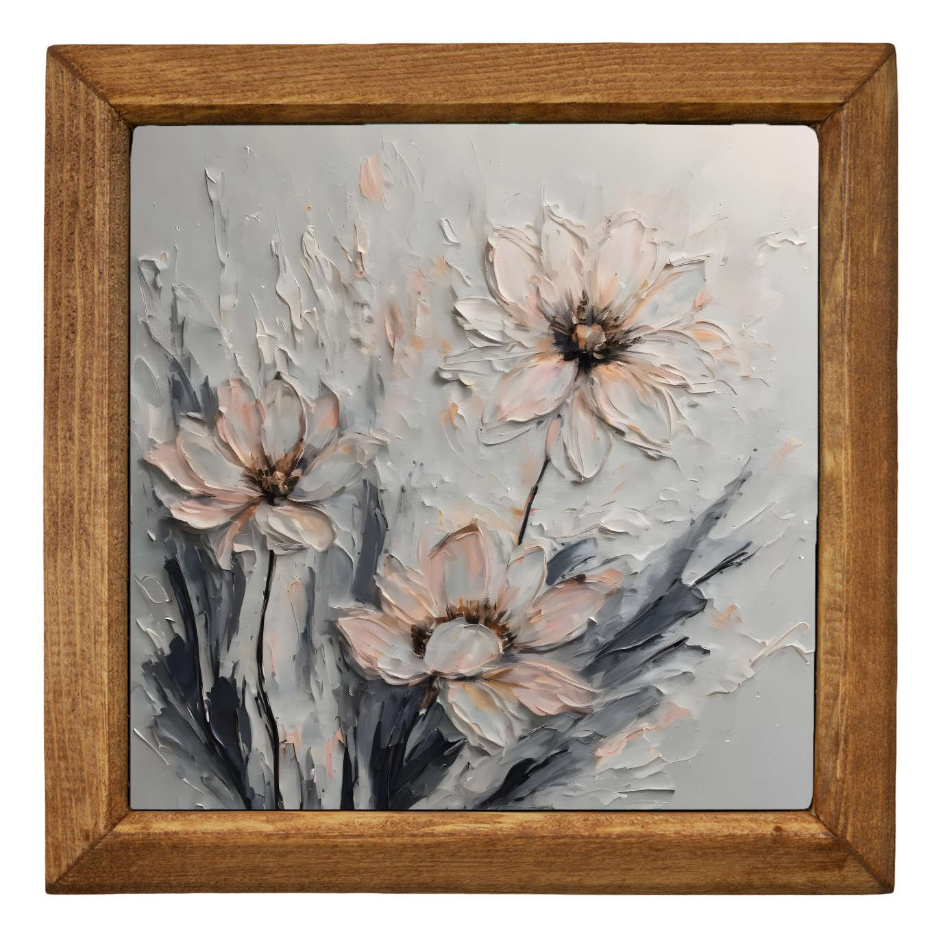 Neutral Floral Stone Wall Art - Soft Pink Cream Scandi Modern Handmade 25cm