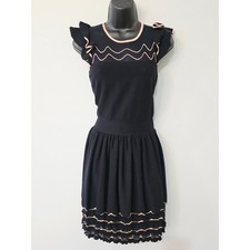 RED Valentino Black Knit Ruffle Mini Dress Peach Ric Rac Trim CRC9A465-VM0035R