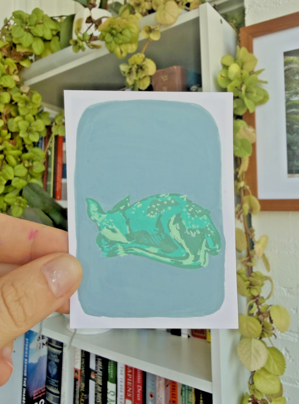 ACEO Original Deer Fawn Blue Acrylic Painting 2/4, Illustration by Viristudios