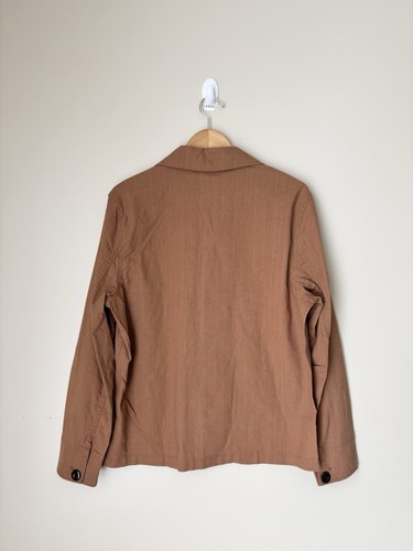 Express Men’s Chore Jacket Size Medium Slim Fit Khaki Tan Button Up Long Sleeve - Picture 6 of 10