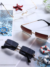 4 Pairs Rimless Rectangle Sunglasses Frameless Square Glasses Vintage Transparen